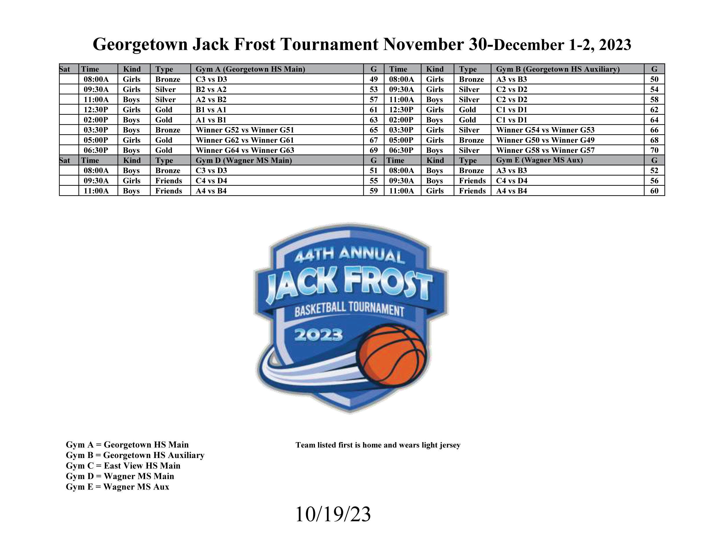 Master Schedule Jack Frost Tournament