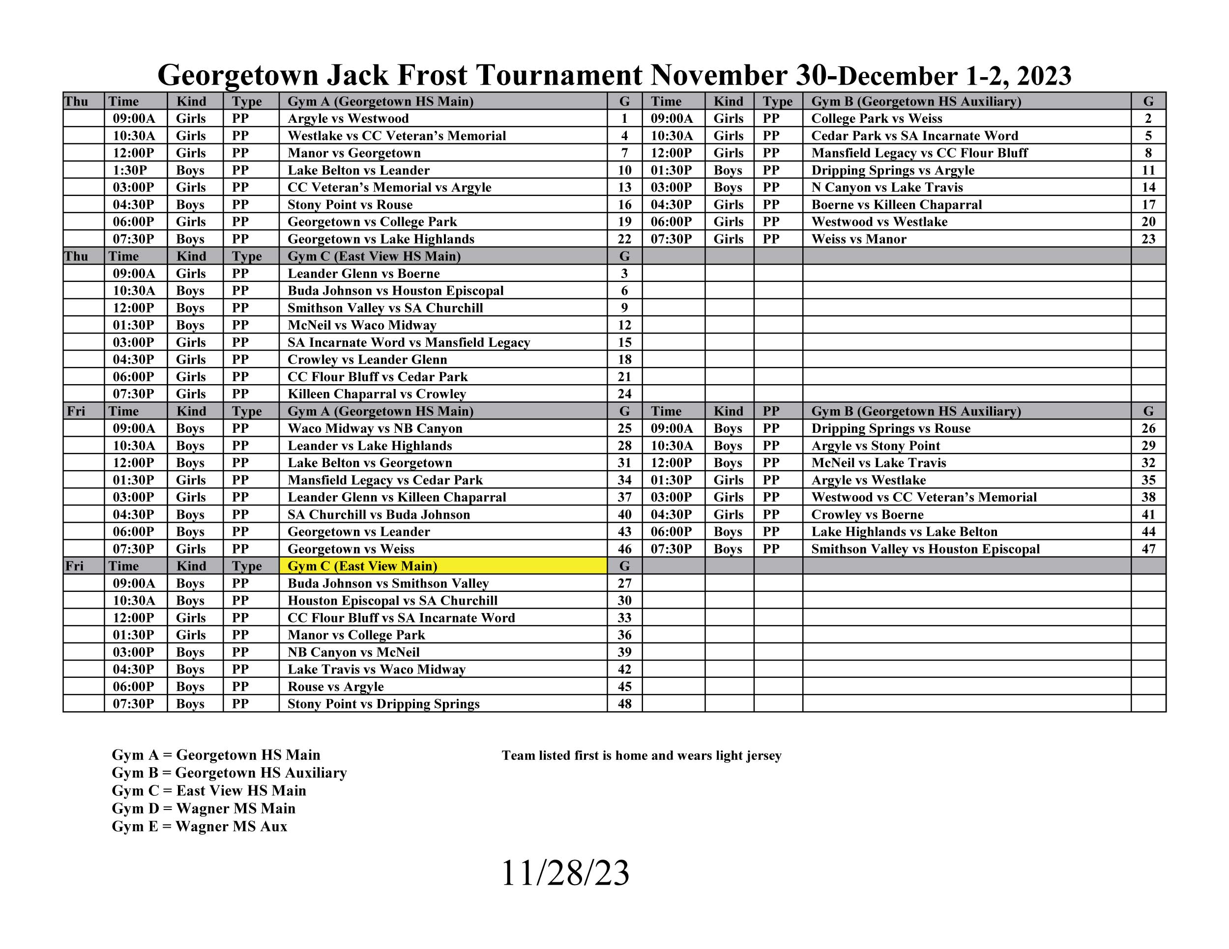 Jack Frost Tournament Master Schedule 1